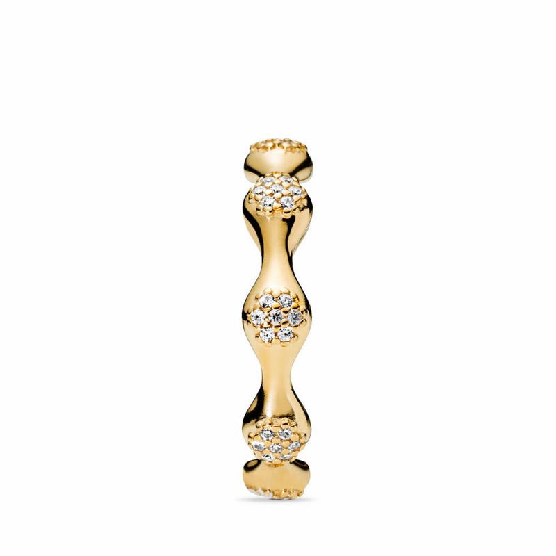 Pandora Shine™ Modern Lovepods™ Stackable Ring Ireland - 18ct Gold Plated/Cubic Zirconia - 863701TPD